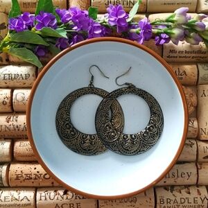 Bronze Hoop Earrings with Design